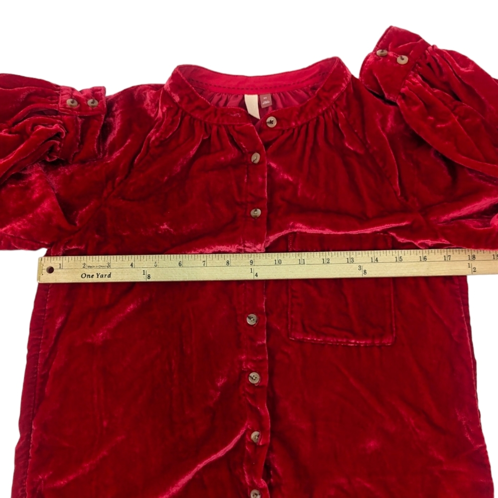 Anthropologie Pilcro Velvet Button Down Puffy Sleeve Shirt Blouse Womens XS Red - Picture 8 of 14